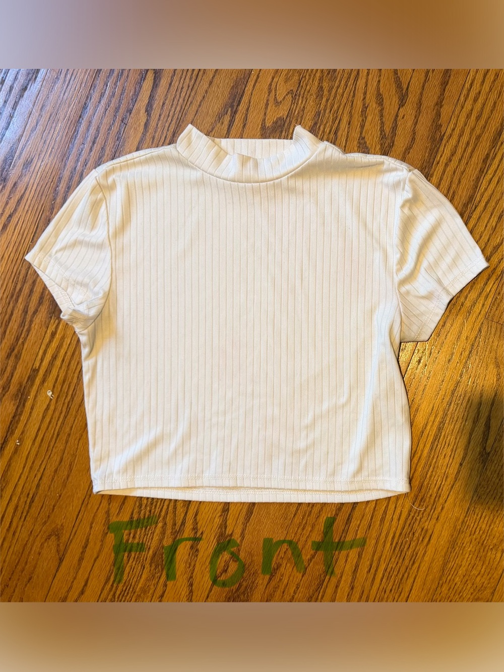 Almost Famous - White Ribbed Mock Neck Cropped Tee - Size Large